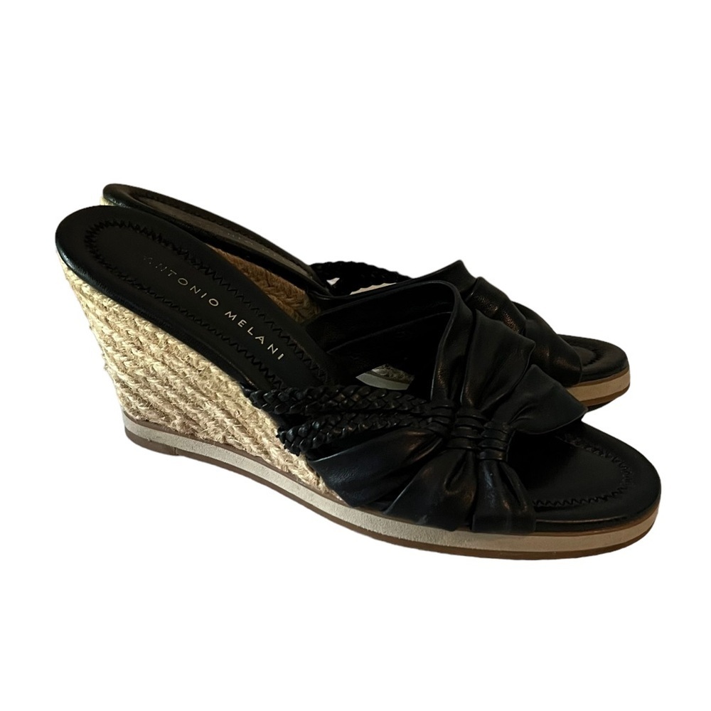 Antonio Melani Womens Sandals Black Knotted Slide Wedge Espadrille Open Toe US 7 - Picture 4 of 8